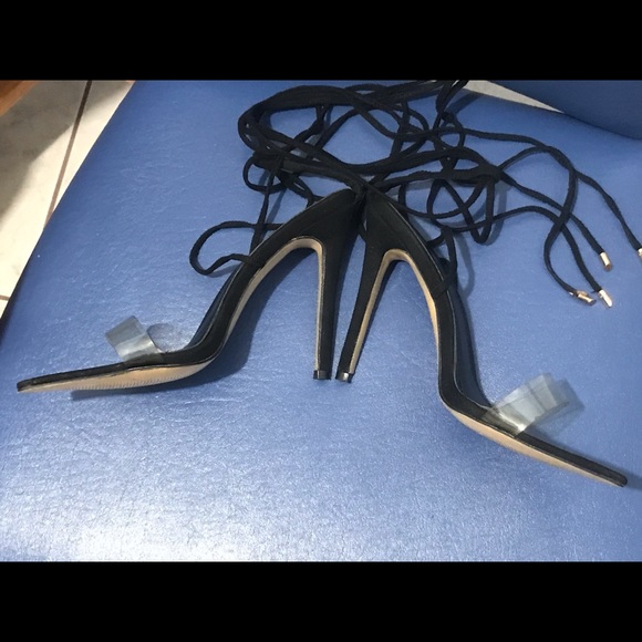 PLT suede/clear strap pointed lace-up stilettos - Picture 11 of 16